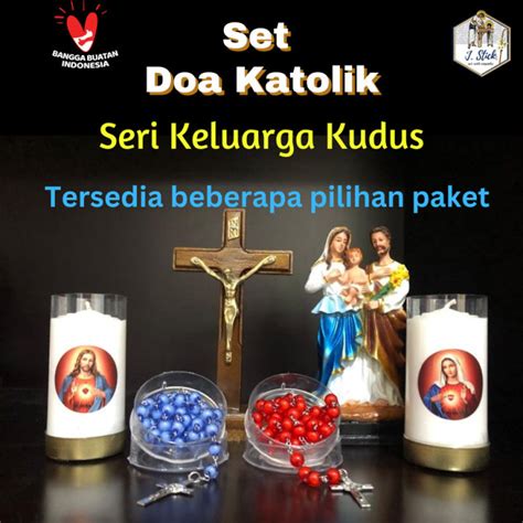 Set Doa Katolik Perlengkapan Doa Lengkap Salib Duduk Rosario Lilin