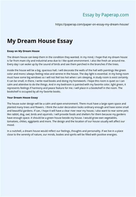 My Dream House Essay Example 100 200 Words