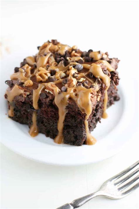 Chocolate Turtle Poke Cake Mom Loves Baking