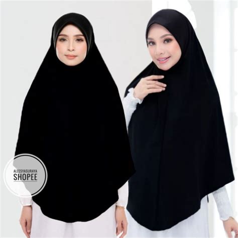 HITAM Berdagu Khimar Labuh Tudung Sarung Black Labuh Berdagu Moscrepe