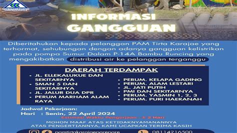 Pam Tirta Karajae Umumkan Gangguan Ini Wilayah Terdampak Smart News