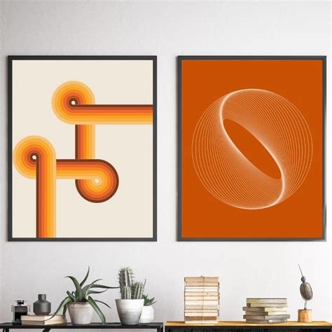 Orange Mid Century Modern Printable Wall Art Set Of 6 Retro Etsy