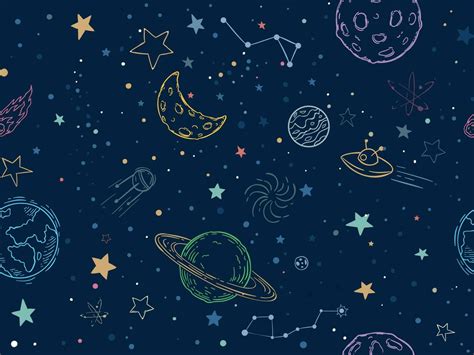 Color Seamless Space Pattern Hand Drawn Planets Cosmic Galaxy Texture