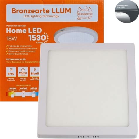 Painel De Sobrepor Home Led Quadrado 18W 6 5K Bivolt 22 5 X 22 5Cm Llum