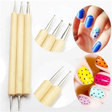 5Pcs 2 Way Wooden Dotting Pen Marbleizing Tool Nail Art Dot Dotting