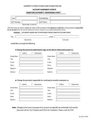 Fillable Online Usmf Account Agreement Update Form University System