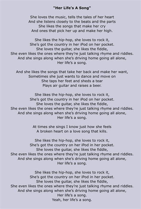 Alan Jackson Lyrics Her Lifes A Song Alan Jackson Lyrics