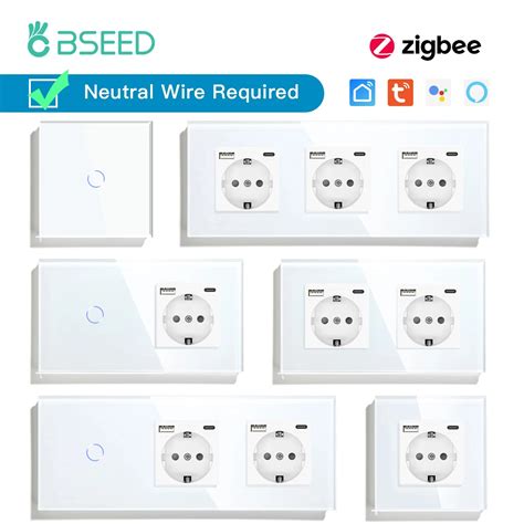 BSEED Zigbee Switches 1 2 3Gang Smart Light Switch EU Wall Sockets Wall