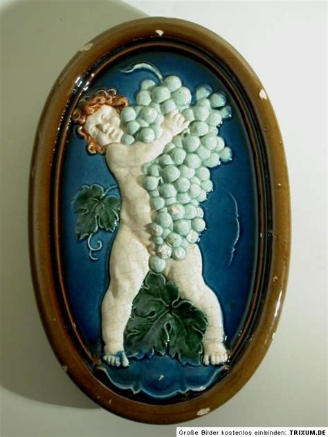 Powolny Jugendstil Keramik TRAUBEN PUTTO Fliese Tile Wiener