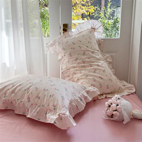 Pink Floral 100 Cotton Duvet Cover Setprincess Ruffle Style Etsy