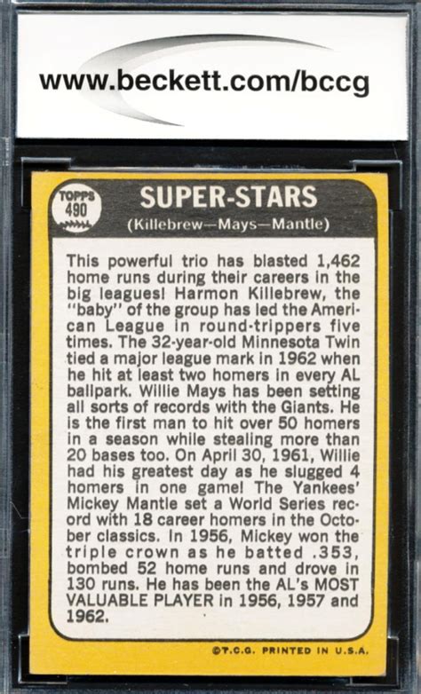 Harmon Killebrew Willie Mays Mickey Mantle Topps Super