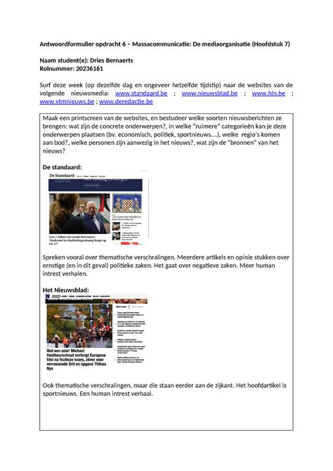 Antwoordformulier Opdracht Mediaorganisatie Antwoordformulier