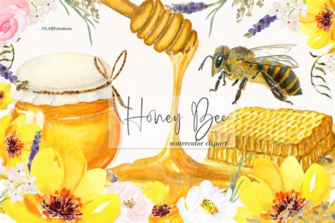 Honey Bee. Watercolor Clipart. - Crella