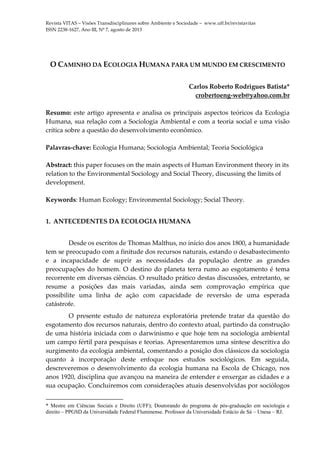 Batista 2013 O Caminho Da Ecologia Humana Pdf