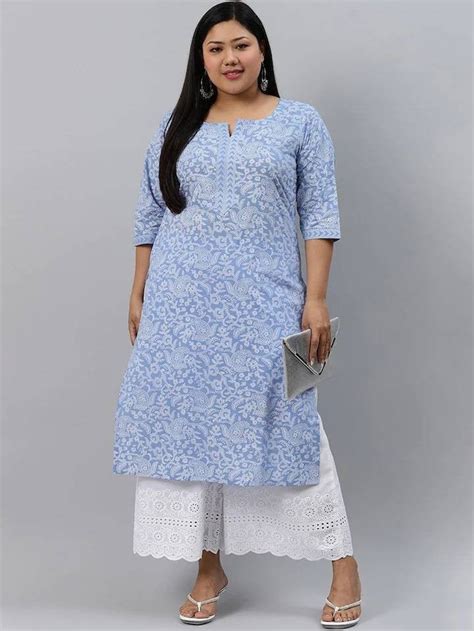 Plus Size Kurta Women Pure Cotton Blue Paisley Printed Kurta Etsy