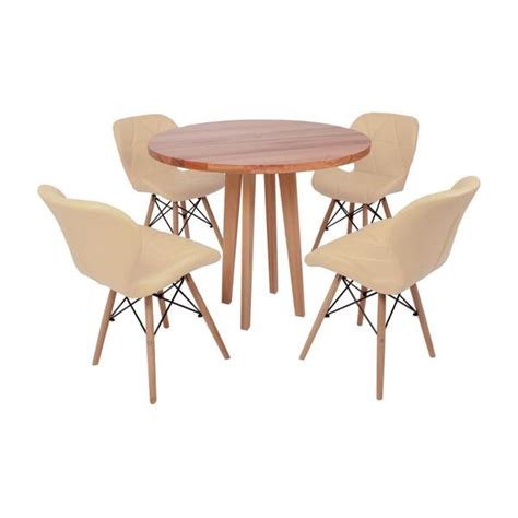 Conjunto Mesa De Jantar Em Madeira cm Base Vértice Cadeiras Slim Nude Leroy Merlin