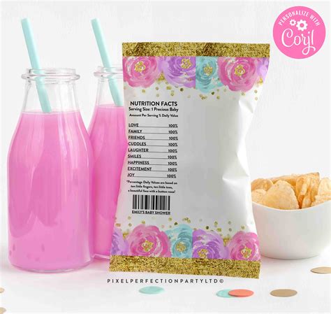 Editable Butterfly Baby Shower Chip Bag Labels Pink And Gold Etsy