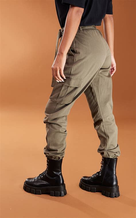 Khaki Buckle Detail Cargo Trouser Trousers Prettylittlething