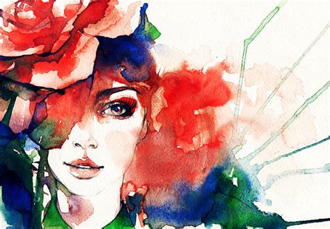 Beautiful Woman Face Watercolor Digital Art By Anna Ismagilova Fine