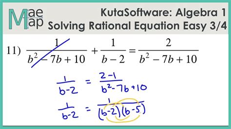 KutaSoftware Algebra 1 Solving Rational Equations Easy Part 3 YouTube