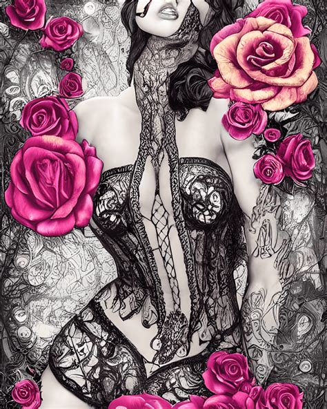 Bombshell Exotic Gothic Woman Lace And Roses Landscape · Creative Fabrica