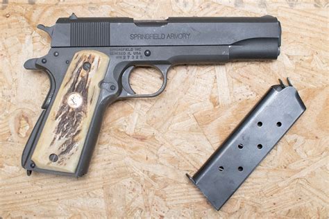 Springfield 1911 A1 45acp Police Trade In Pistol With Colt Stag Grips