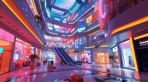 Premium Photo Futuristic Cyberpunk Glitch Mall With Neon Lights And