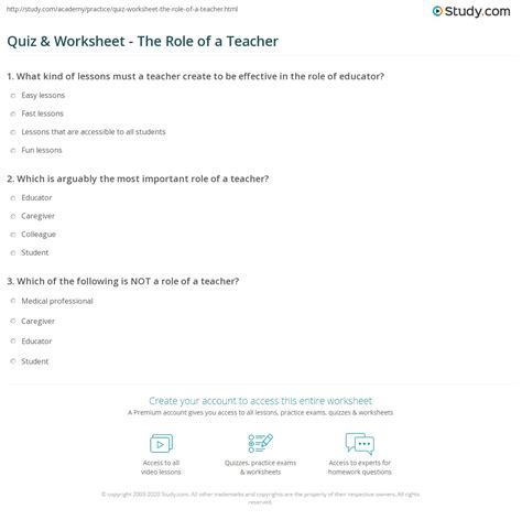 Quiz Worksheet The Role Of A Teacher Study