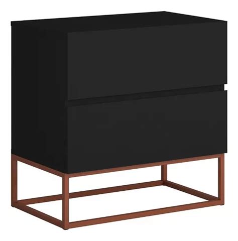 Mesa De Cabeceira Eros 45 Cm Pés Cobre 2 Gavetas Cor Preto cobre