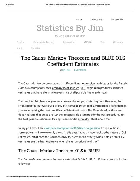 The Gauss Markov Theorem And Blue Ols Coefficient Estimates Statistics By Jim Statistics By