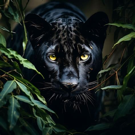 Premium Photo A Majestic Black Panthers Fierce Face Camouflaged In