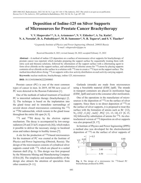 Pdf Deposition Of Iodine 125 On Silver Supports Of Microsources For Prostate Cancer Brachytherapy