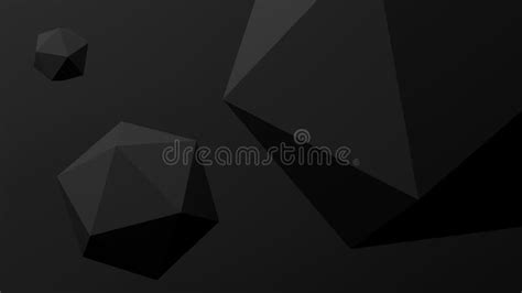 Three Black Polyhedrons Black Background Abstract Monochrome