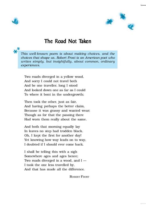 Rbse Book Class English Beehive Chapter The Road Not Taken The