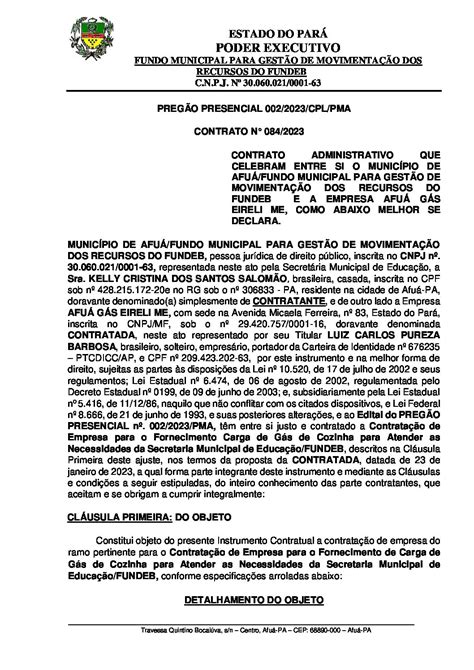 Contrato Afu G S Fundeb Prefeitura Municipal De Afu Pa