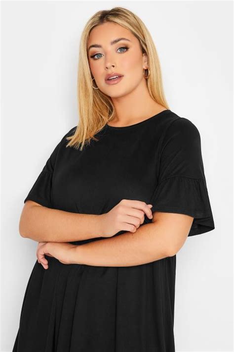 Yours Plus Size Black Frill Sleeve Smock Dress Yours Clothing