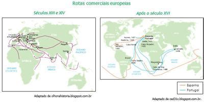 Questão Nos mapas estão indicadas as principais rotas comerciais