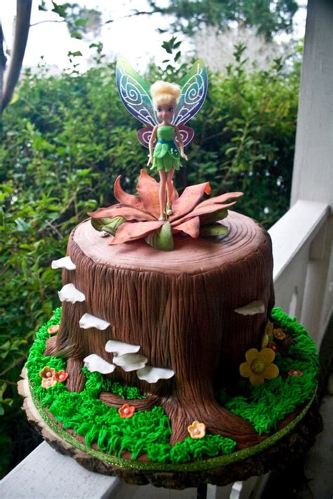 Tinkerbell On A Tree Stump Chocolate Cake With Vanilla Buttercream