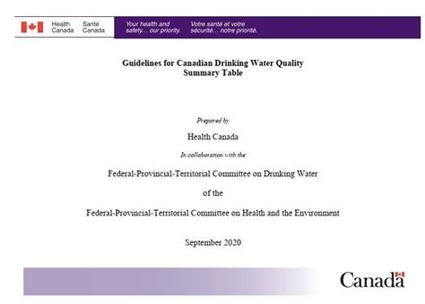 Guidelines For Canadian Drinking Water Quality Summary Table Canadaca