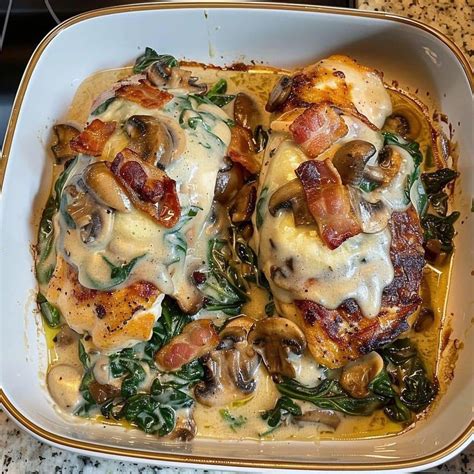 Smothered Chicken With Creamed Spinach Bacon And Mushrooms Best Recipes