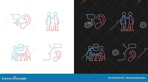 Verbal And Nonverbal Communication Light And Dark Theme Rgb Color Icons Set Vector Illustration