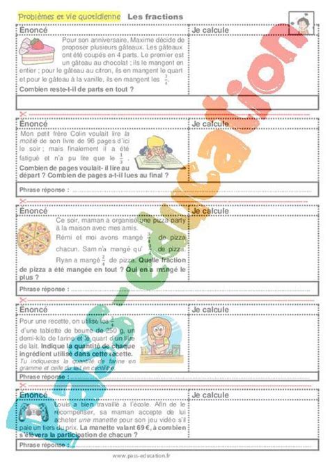 Les Fractions Cm1 Cm2 6ème Segpa Erea Problèmes Et Vie Quotidienne Pdf à Imprimer