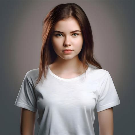 Retrato De Una Hermosa Mujer Joven Con Una Camiseta Blanca Archivo