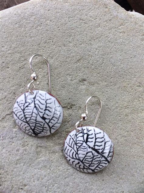 Enamel On Copper Disk Earrings Sgraffito Design