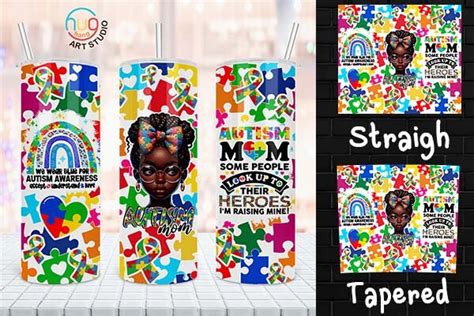 Afro Locs Autism Mom 20oz Skinny Tumbler Graphic By HugHang Art Studio