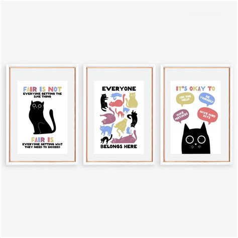 Diversity Equity Inclusion Poster Set Of 3 Classroom Poster Set Teacher Cat Posters Classroom