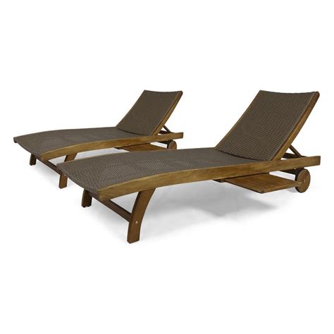 Zeus Ruta Brown PE Wicker Acacia Wood Leather Outdoor Chaise Lounge