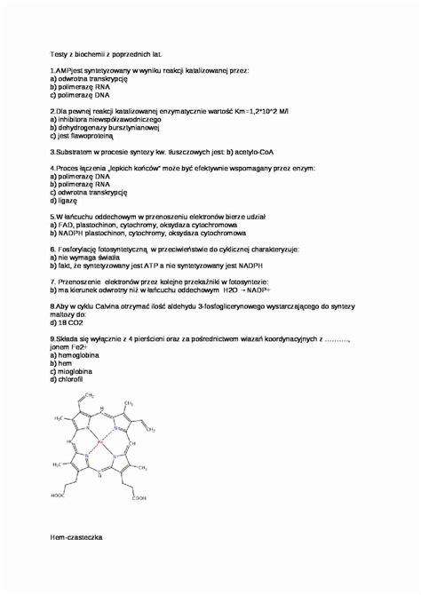 Biochemia Testy Przyk Adowe Notatek Pl