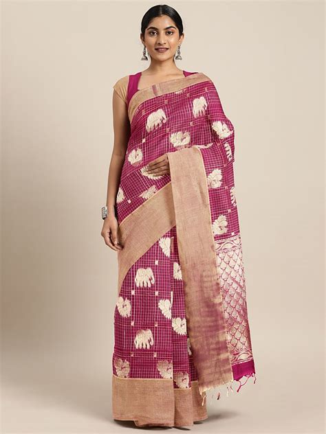 Buy The Chennai Silks Classicate Magenta Pink And Golden Silk Cotton