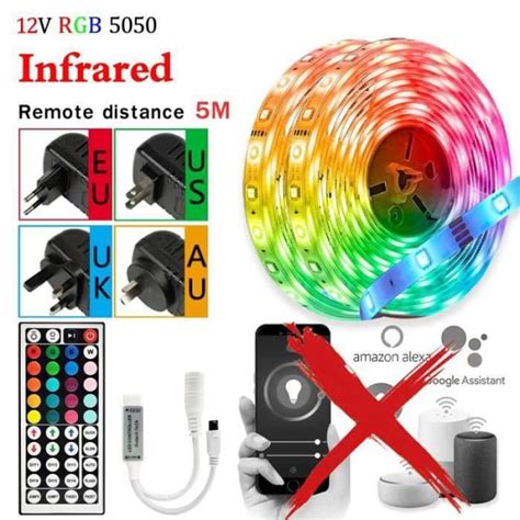 Bande Lumineuse Led Rgb 5050 12v Dc 5m30m Contrôle Bluetooth Alexa